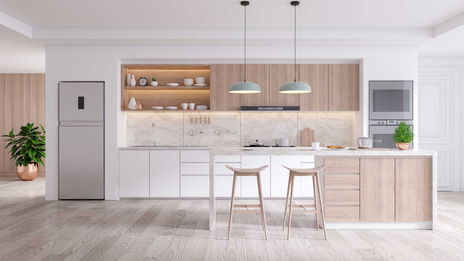 A modern kitchen with all white cabinets